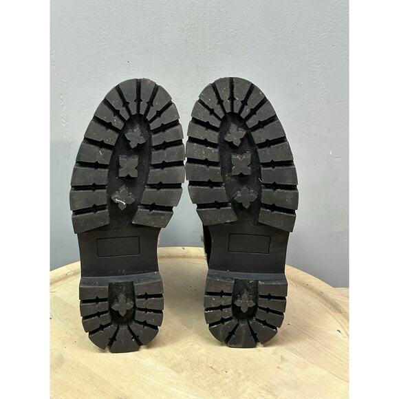 Express‎ Black pull on boots Womens 9 faux fur lining chunky Y2K Combat Grunge - Picture 4 of 9